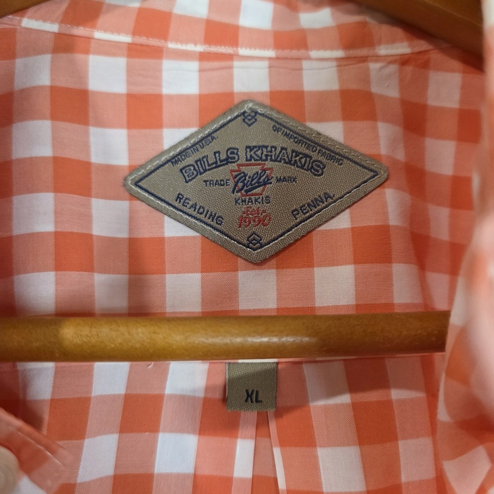 Bills Khakis Orange White Gingham Preppy Casual Long Sleeve Button Down XL Men's - Picture 3 of 8